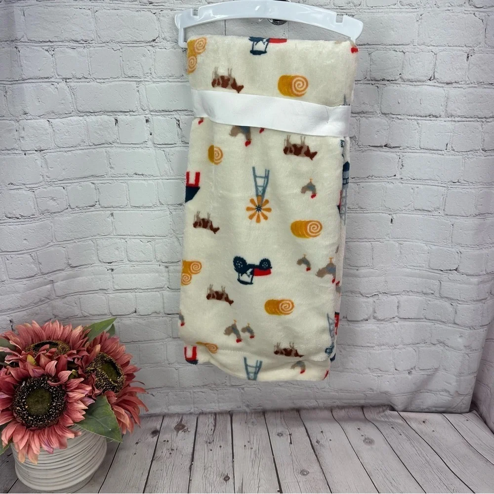 NWT mDesign farm themed Baby Blanket tractor cow hay bale windmill barn chicken